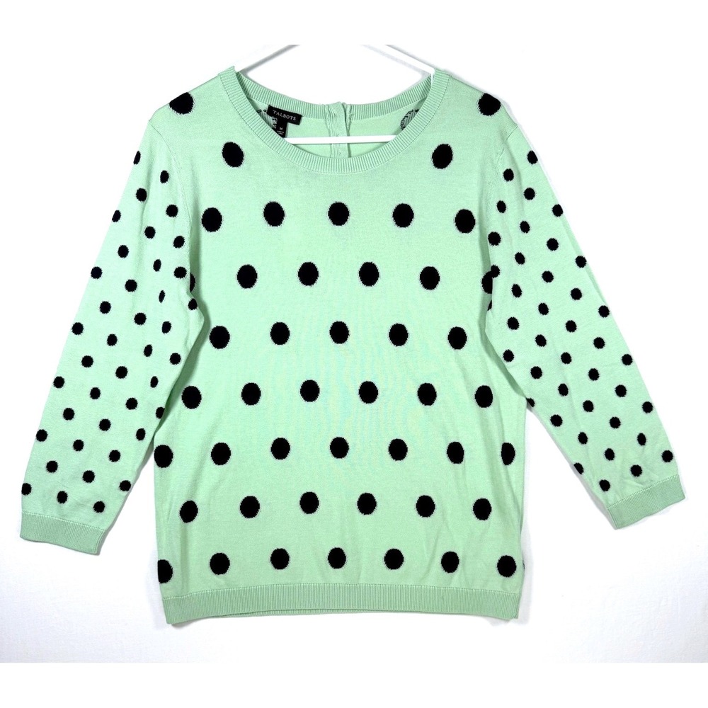 Talbots Polka Dot Grannycore Cottagecore Sweater Sz M Preppy Twee Mint Green NWT